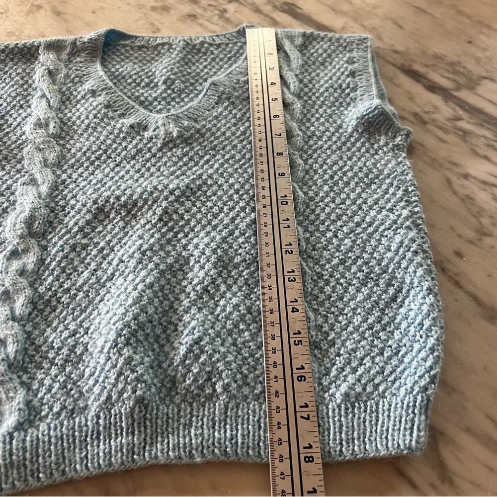 BABY BLUE HANDKNIT Sweater Vest, V-Neck, Cable Knit, Size XS - Picture 5 of 5